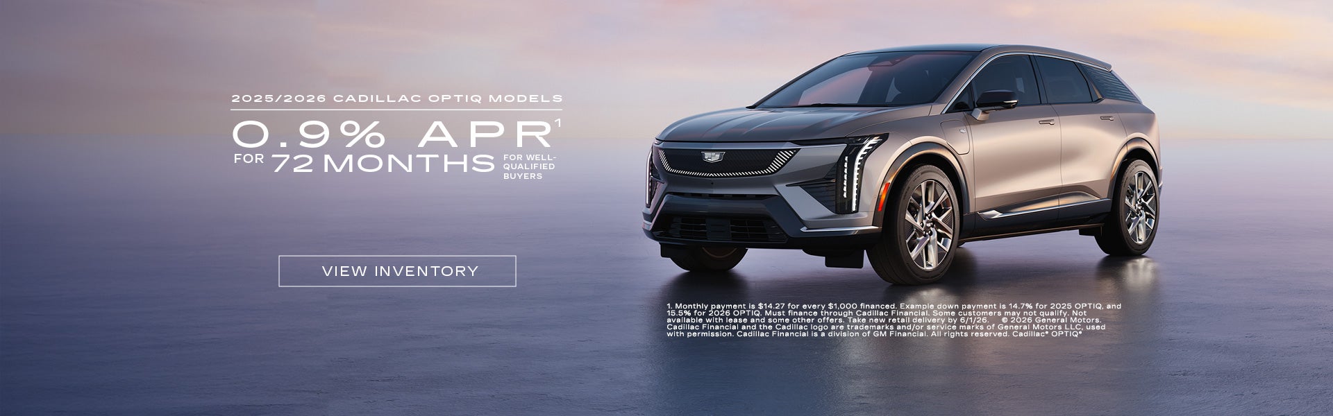 2025 and 2026 Cadillac OPTIQ. 0.9% APR for 72 months.